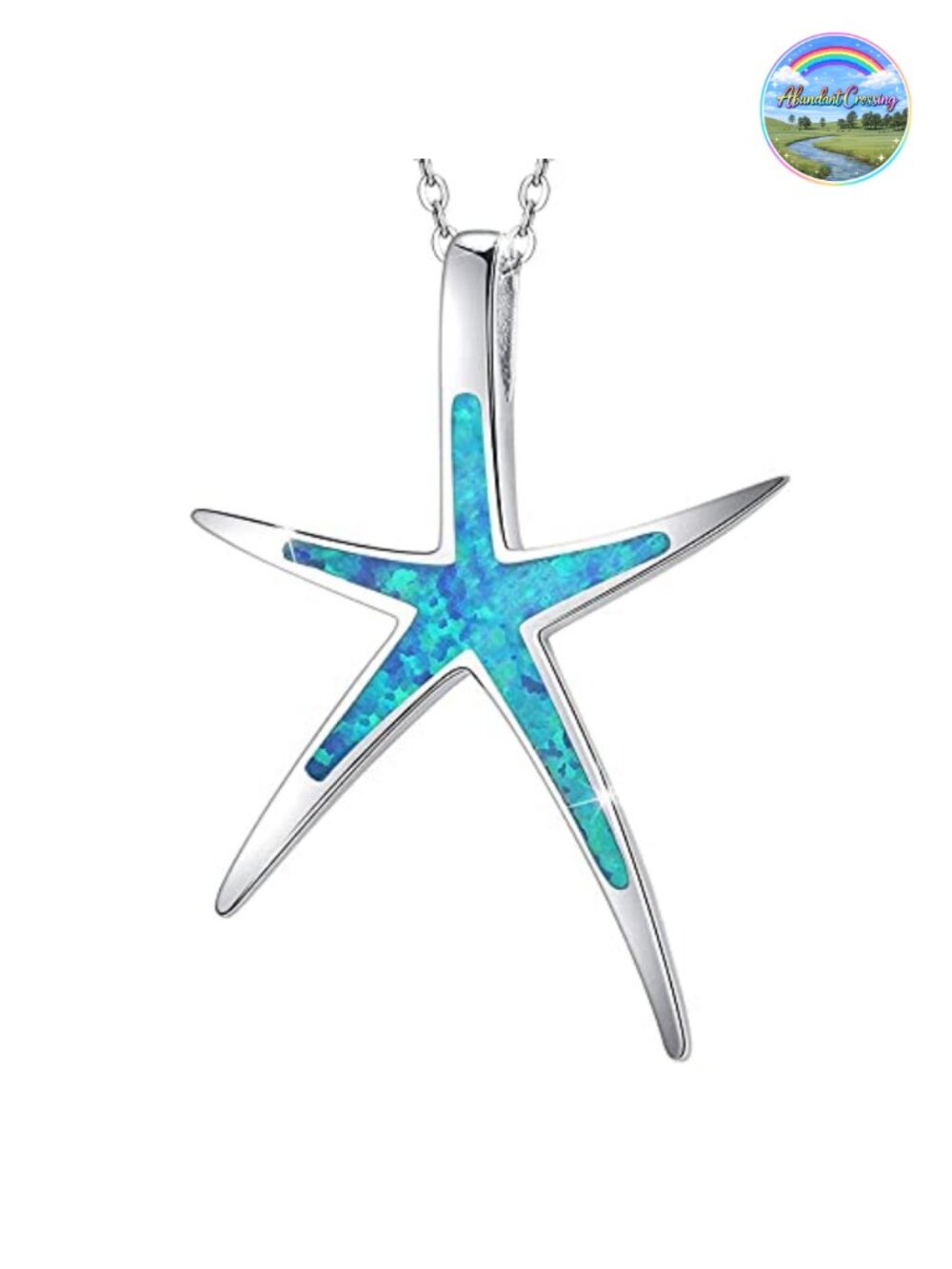 925 Sterling Silver Starfish Opal Pendant Necklace, Nautical Ocean Jewelry for